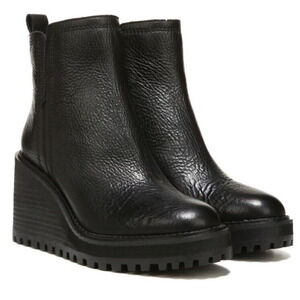 Zodiac Julie Black Lugged Sole Vegan Leather Wedge Booties Boots‎ Side Zip Sz 10